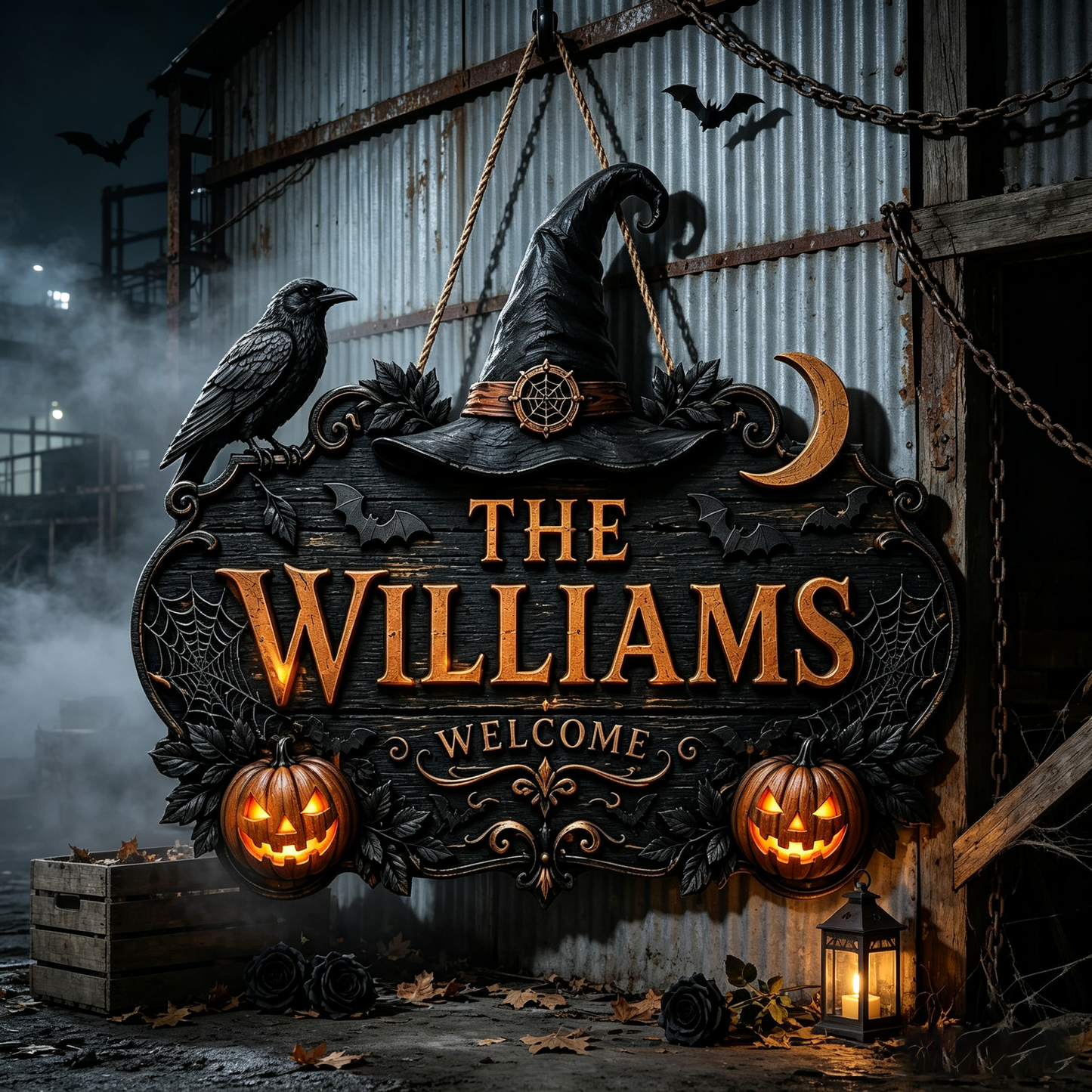 🎃Personalized Halloween Welcome Sign – Custom Family Name Witch Decor🧙♀️