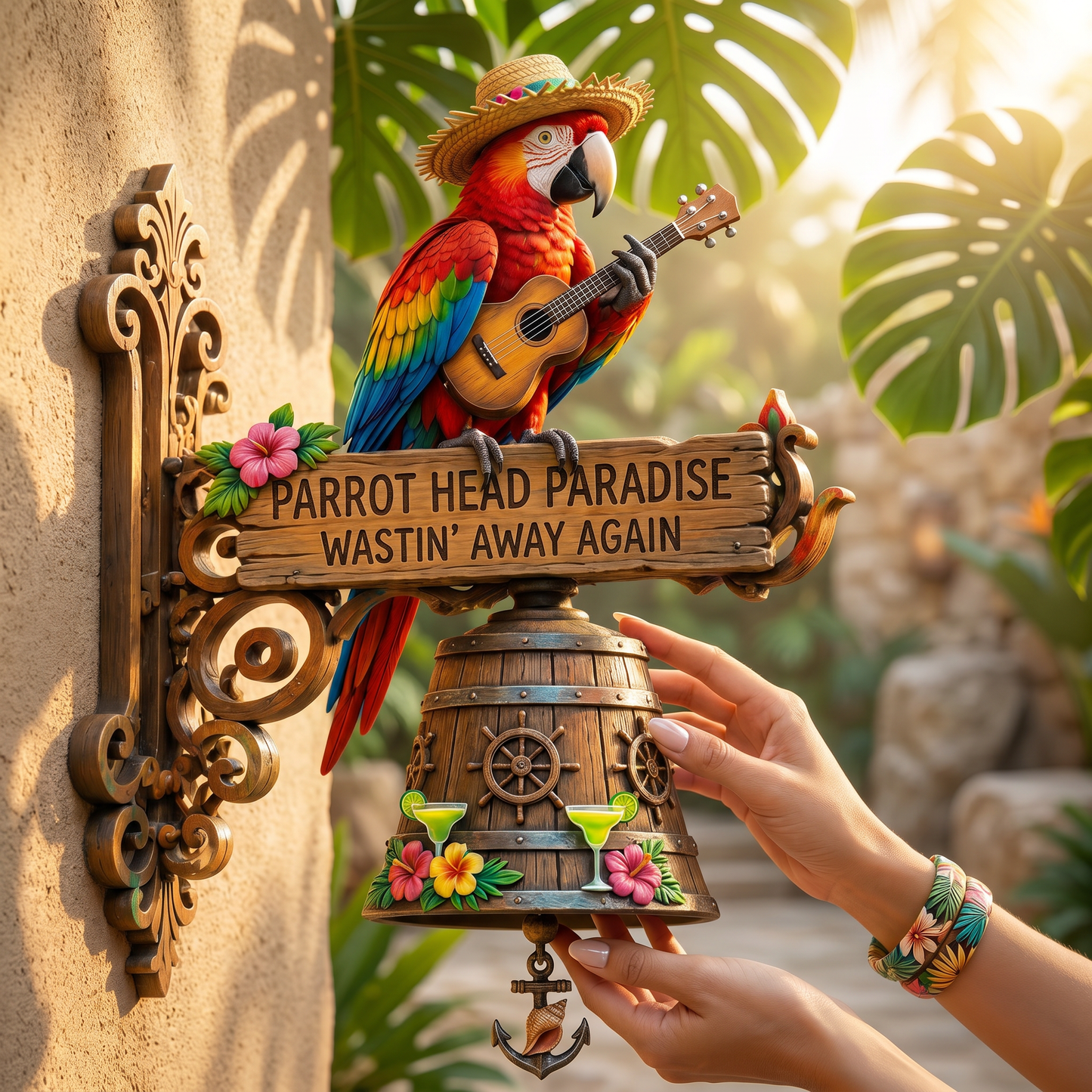 🦜 "Parrot Head Paradise Wastin' Away Again" Tropical Wall Bell
