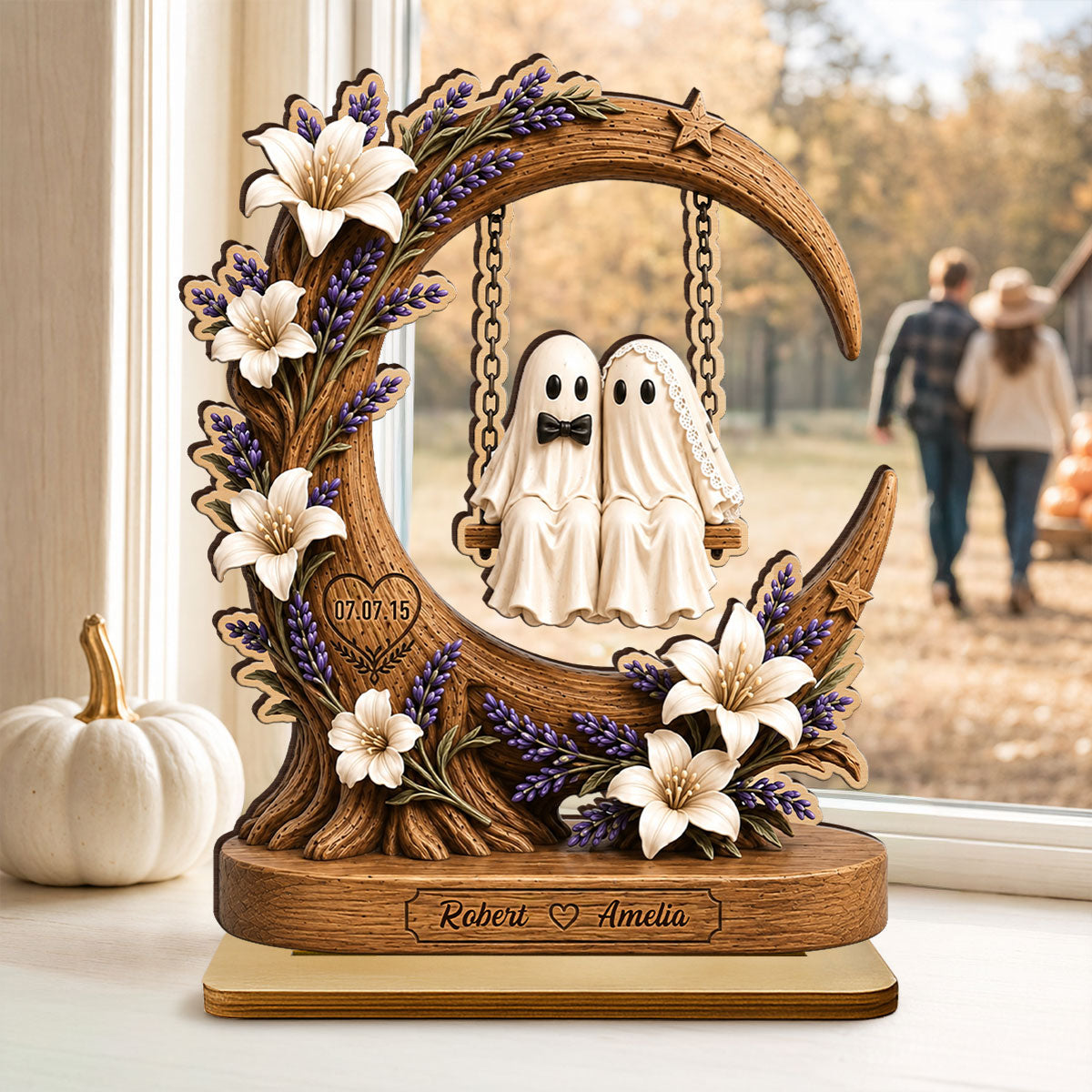 👻👻Spooky Bride Groom Couple - Personalized 2-Layered Wooden Plaque - Anniversary, Halloween Gift For Couple
