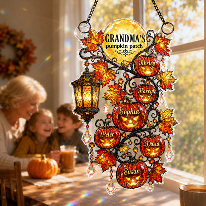 🎃Grandma's Pumpkin Patch - Personalized Acrylic Suncatcher - Halloween Fall Decor for Grandma