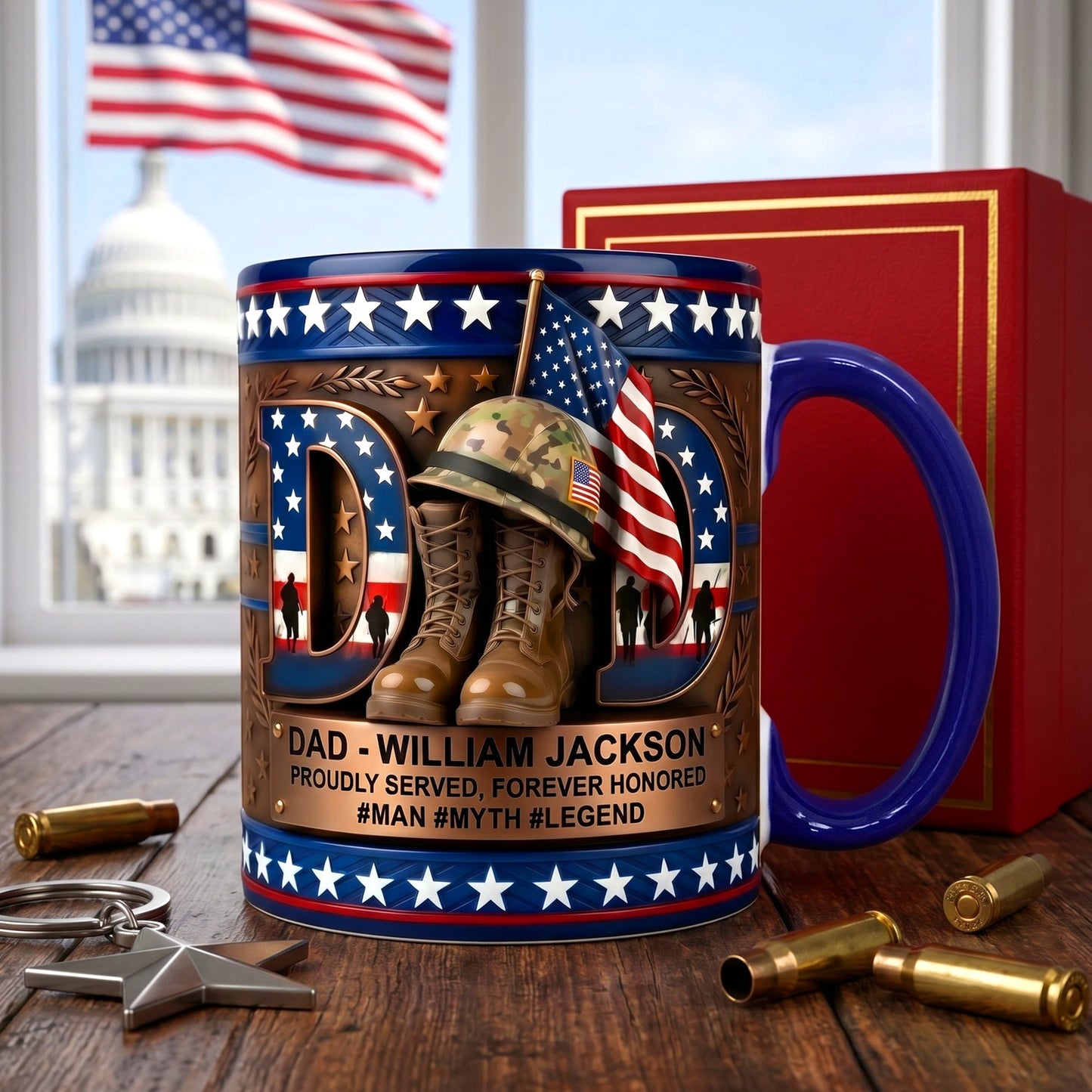 🦅Gift For Dad – Personalized "Proud Veteran Dad" Accent Coffee Mug