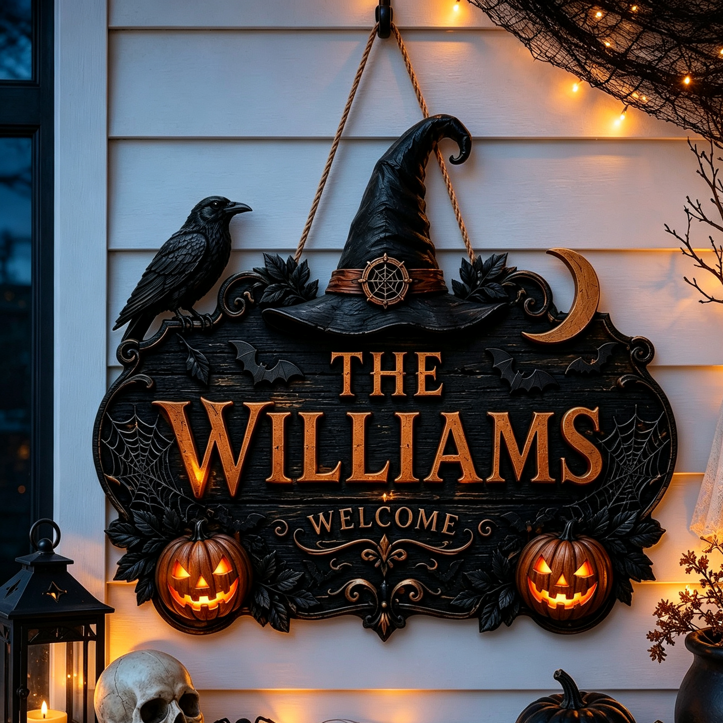 🎃🎃Personalized Halloween Welcome Sign – Custom Family Name Witch Decor🧙‍♀️