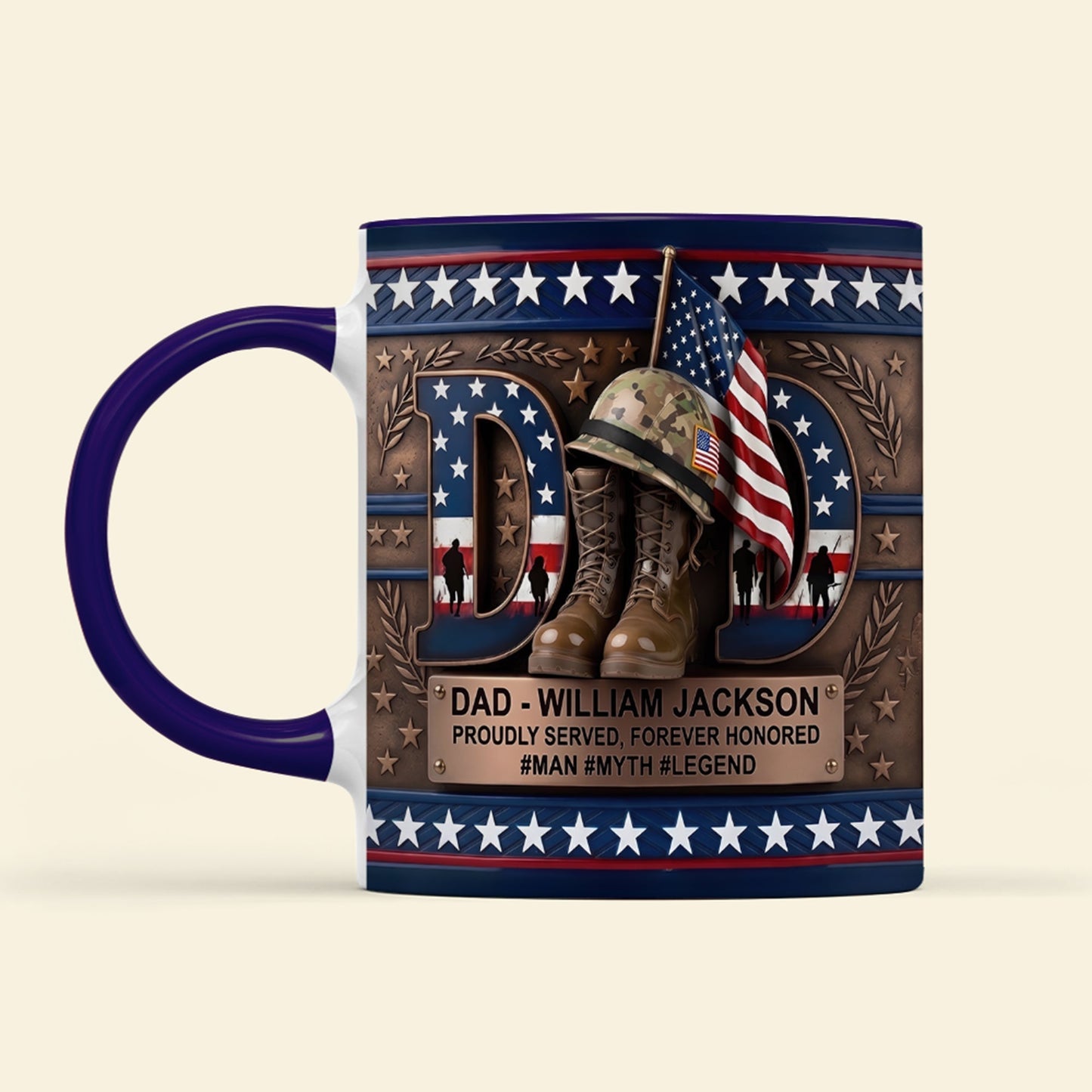 🦅Gift For Dad – Personalized "Proud Veteran Dad" Accent Coffee Mug