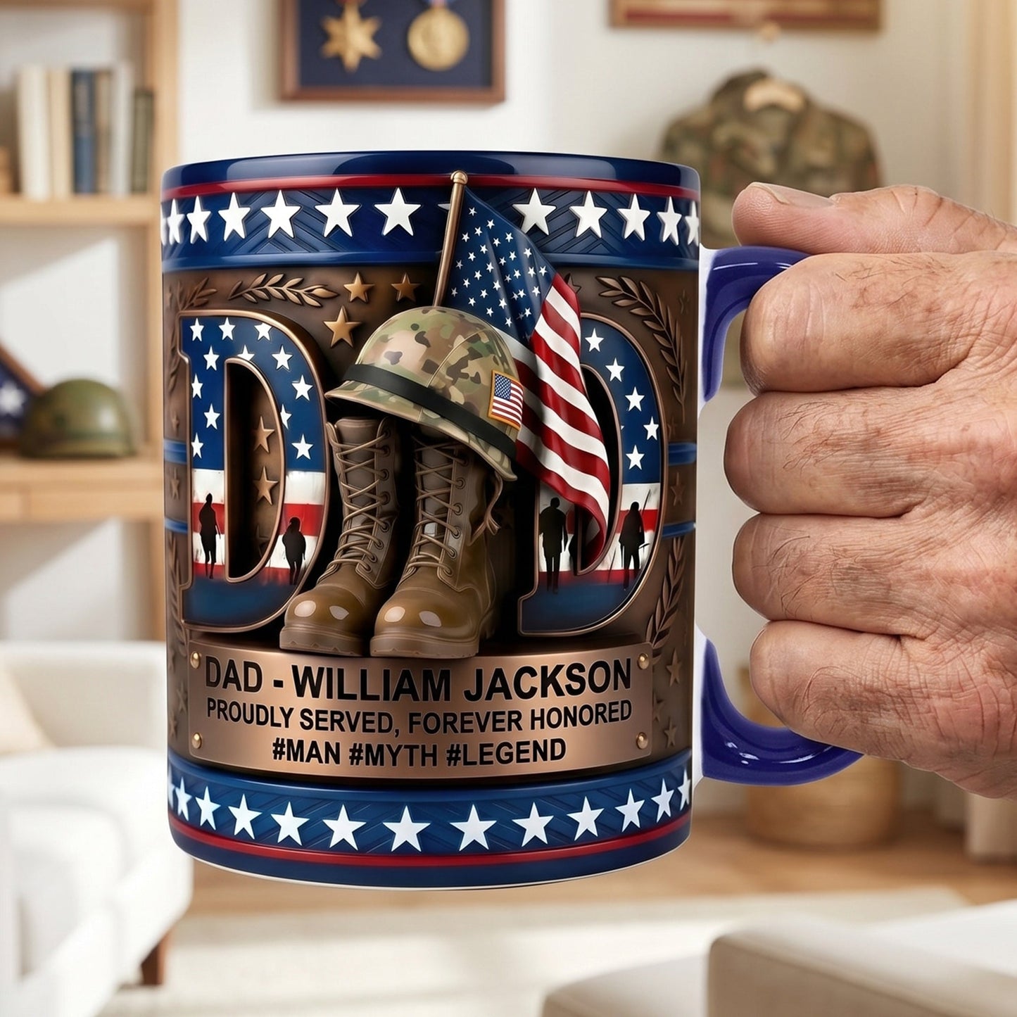 🦅Gift For Dad – Personalized "Proud Veteran Dad" Accent Coffee Mug