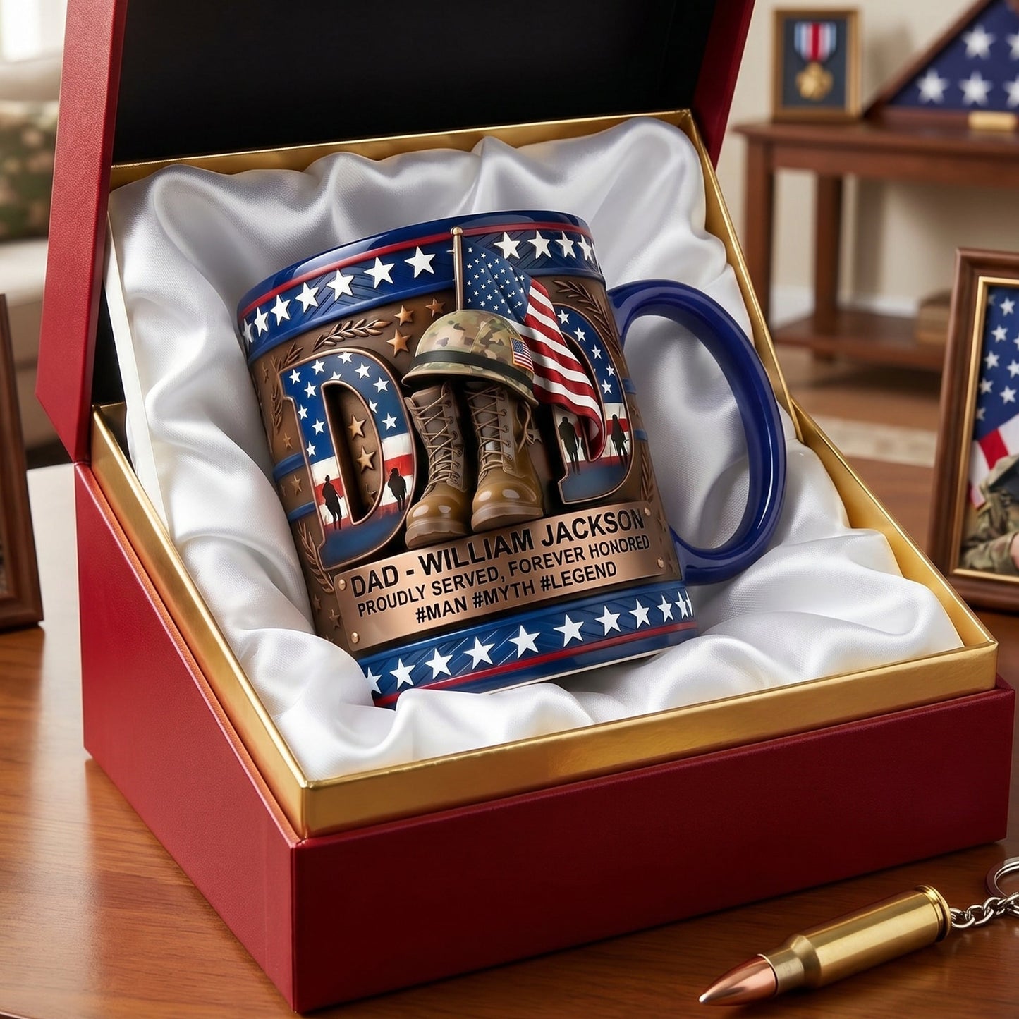 🦅Gift For Dad – Personalized "Proud Veteran Dad" Accent Coffee Mug