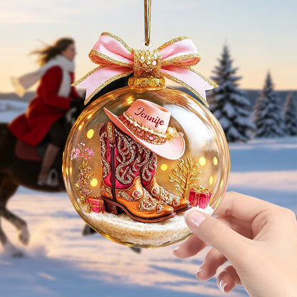 🔮Pink Cowgirl Boot Personalized Acrylic Ornaments,Custom Horse Racing Decor, Snow Ornament Xmas Decor