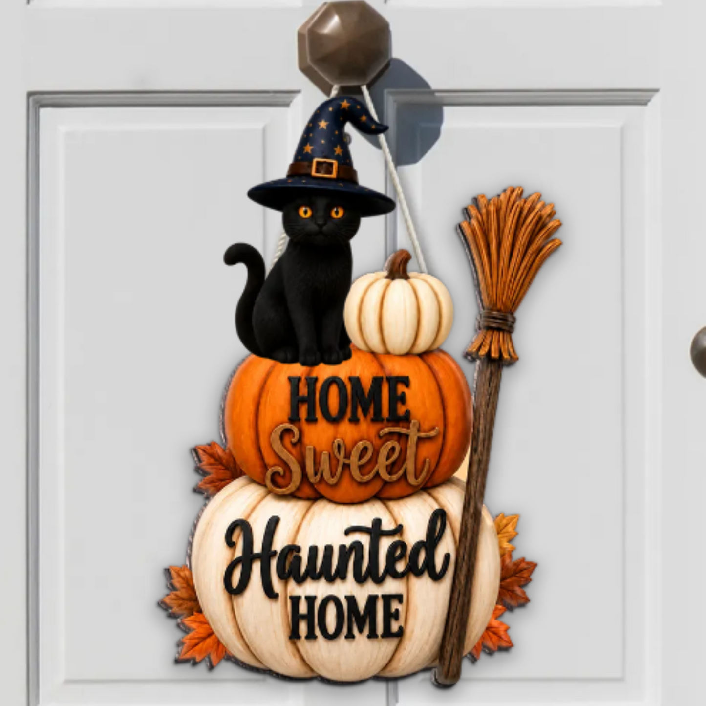 🐱🎃Home Sweet Haunted Home Cat - Personalized Wood Sign - Halloween Decor Gift, Gift For Cat Lovers