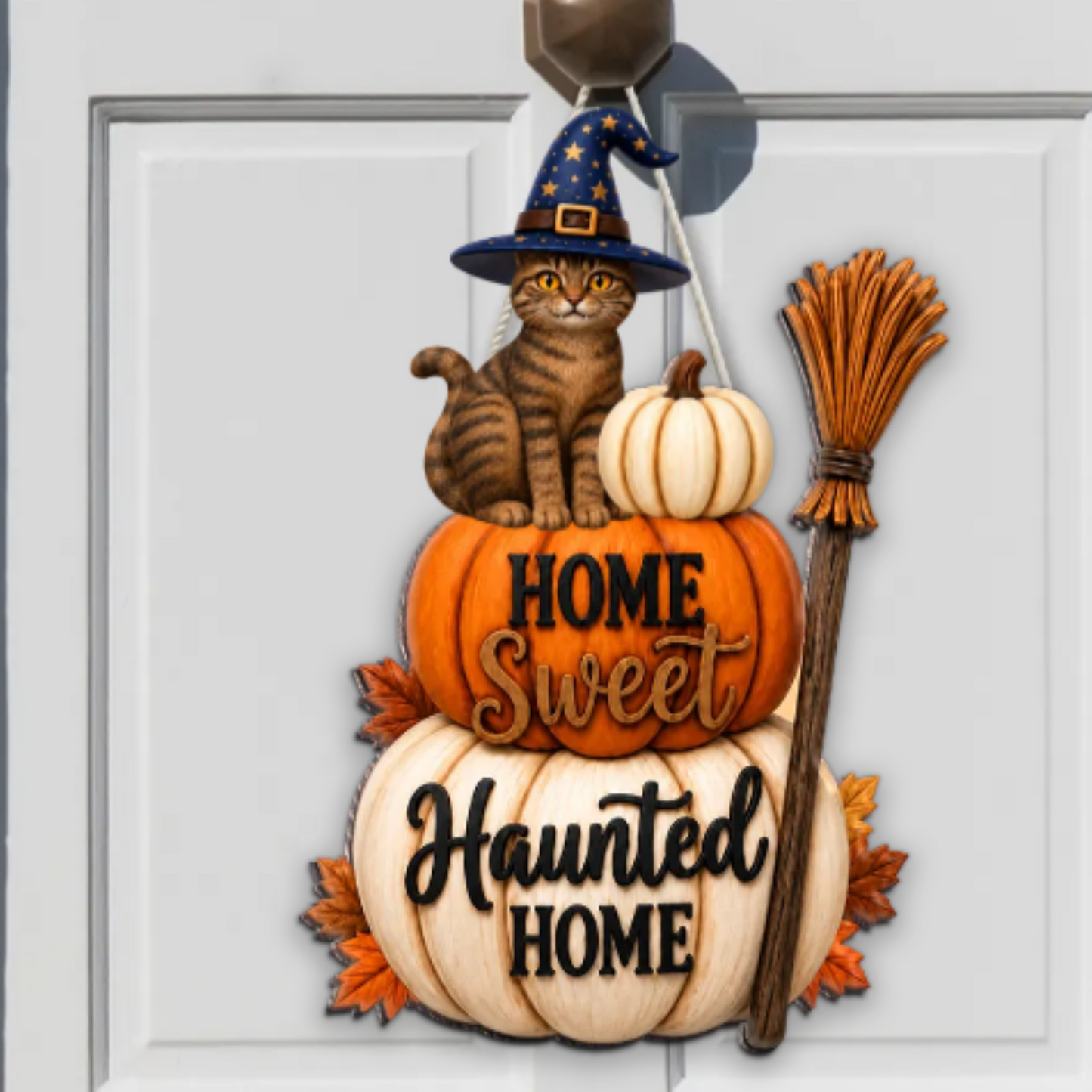 🐱🎃Home Sweet Haunted Home Cat - Personalized Wood Sign - Halloween Decor Gift, Gift For Cat Lovers