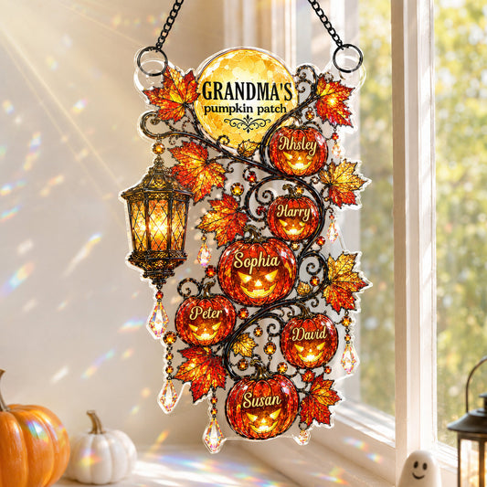 🎃🎃Grandma's Pumpkin Patch - Personalized Acrylic Suncatcher - Halloween Fall Decor for Grandma
