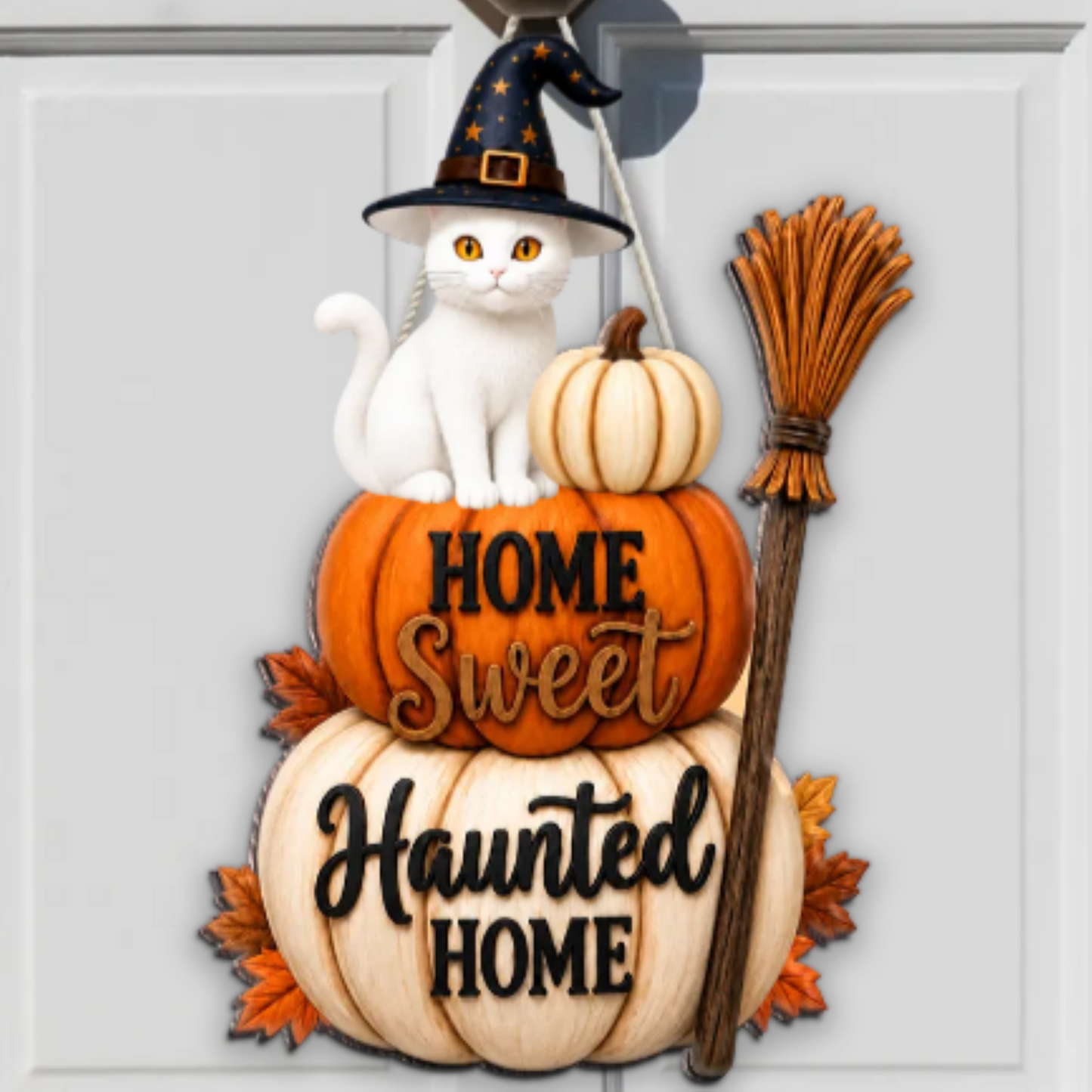 🐱🎃Home Sweet Haunted Home Cat - Personalized Wood Sign - Halloween Decor Gift, Gift For Cat Lovers