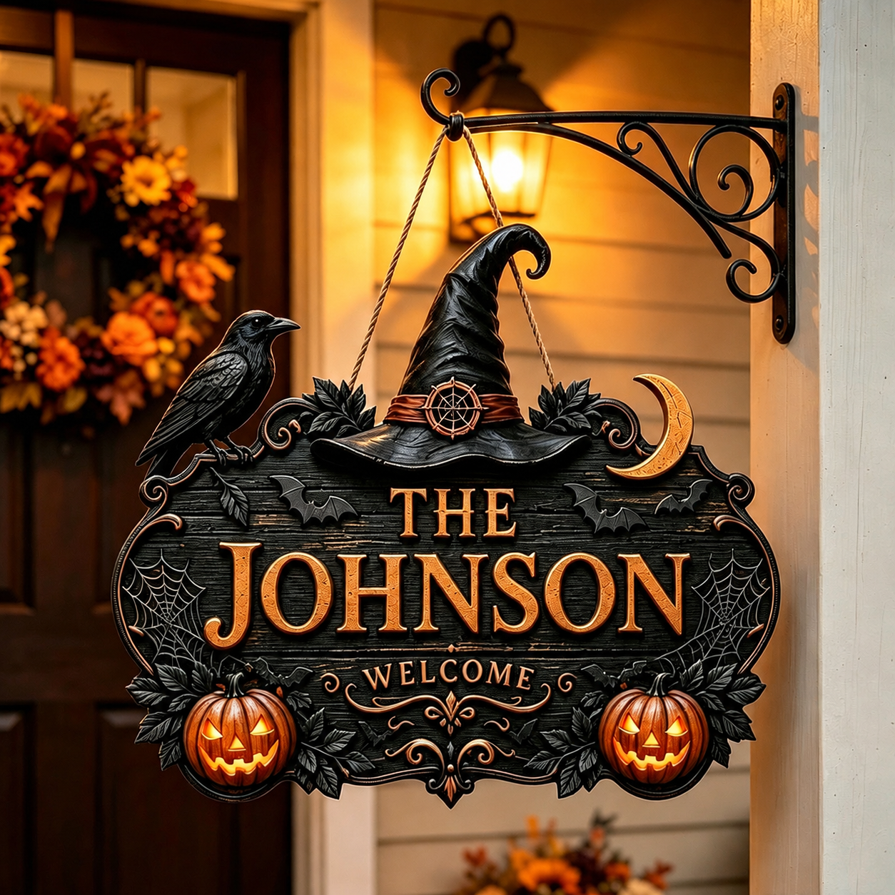 🎃🎃Personalized Halloween Welcome Sign – Custom Family Name Witch Decor🧙‍♀️