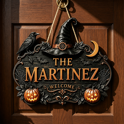 🎃🎃Personalized Halloween Welcome Sign – Custom Family Name Witch Decor🧙‍♀️