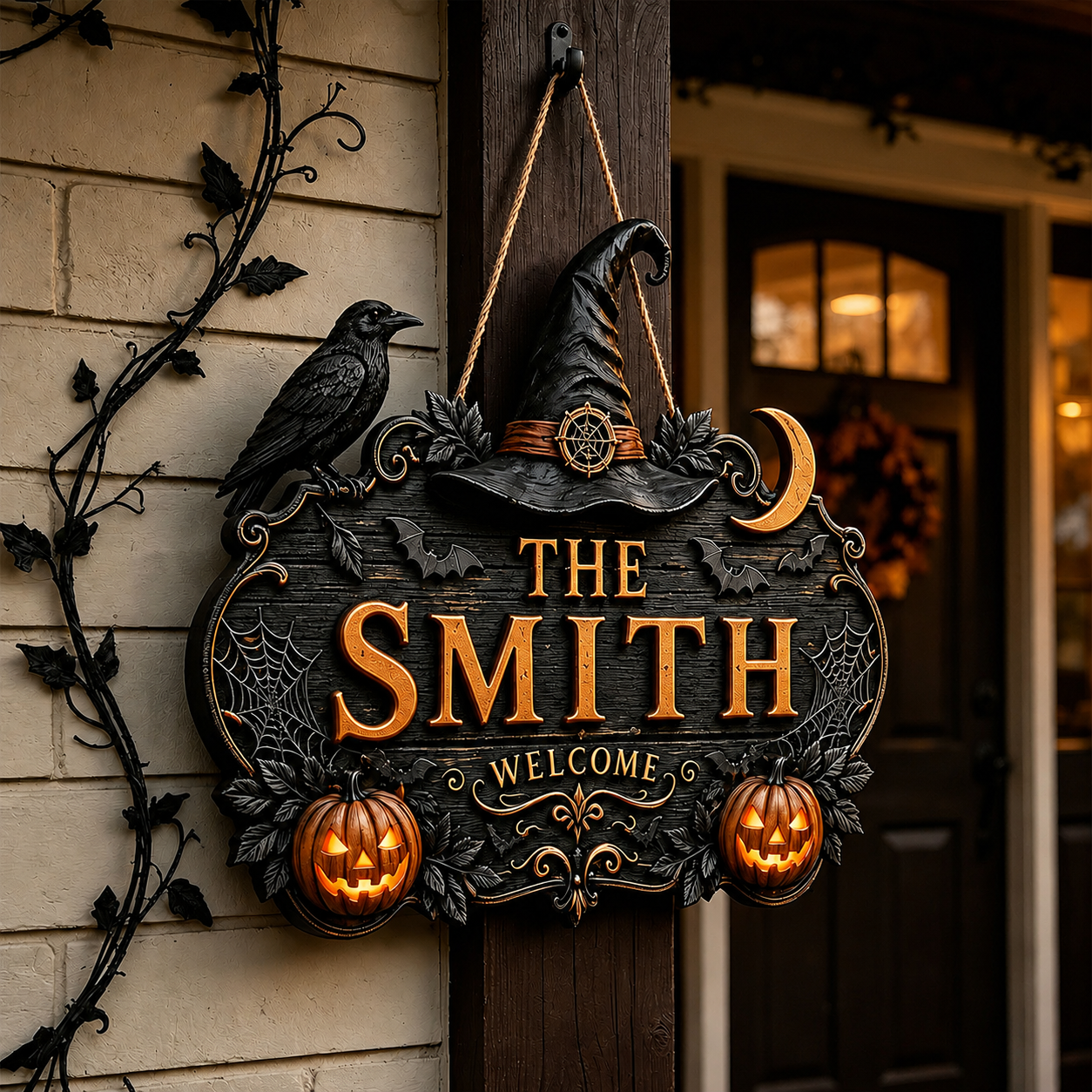 🎃🎃Personalized Halloween Welcome Sign – Custom Family Name Witch Decor🧙‍♀️