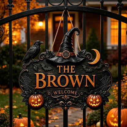 🎃🎃Personalized Halloween Welcome Sign – Custom Family Name Witch Decor🧙‍♀️