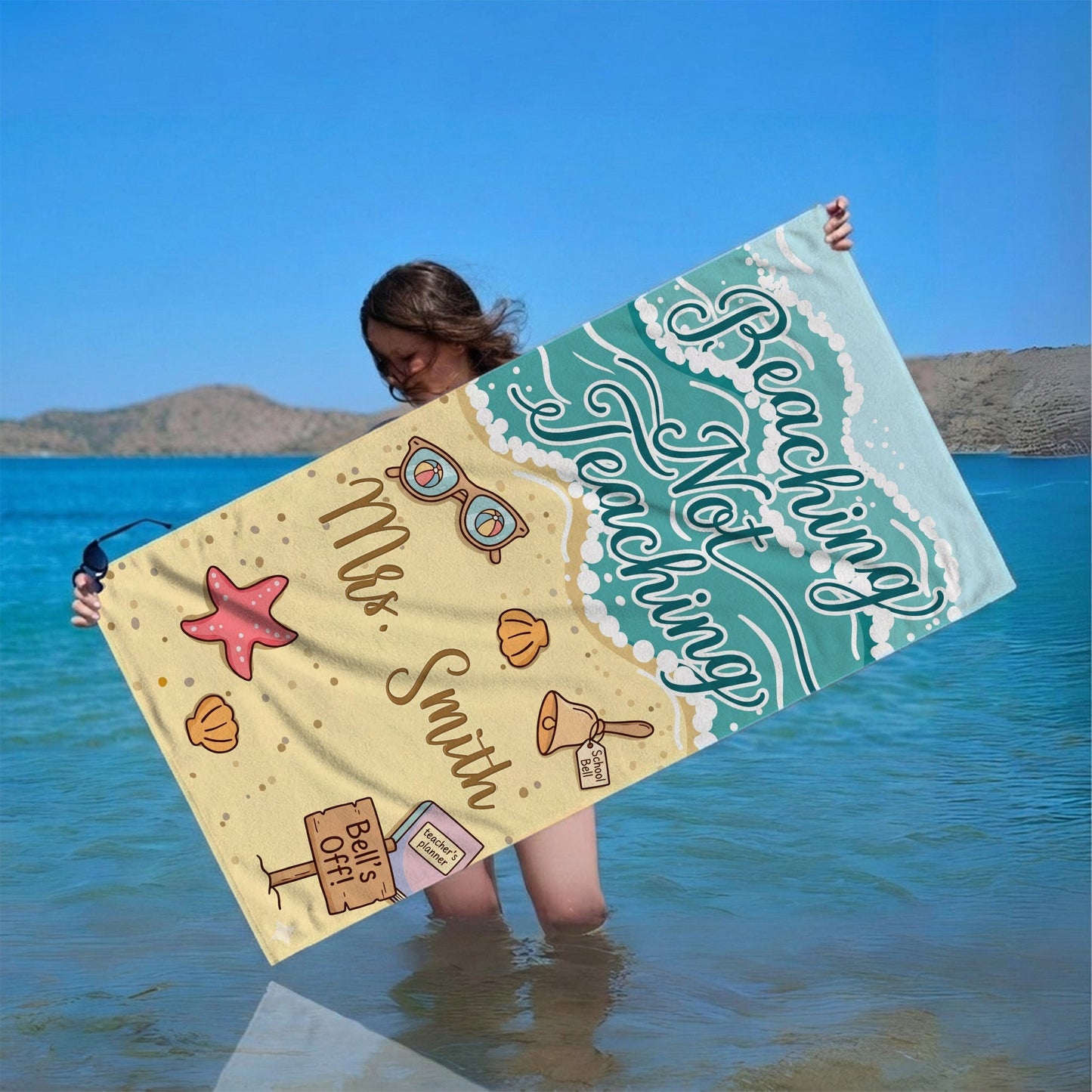 🏖️Personalized Teacher Beach Towel Beaching Not Teaching