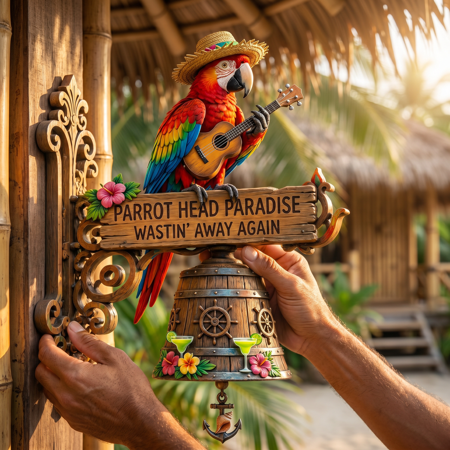🦜 "Parrot Head Paradise Wastin' Away Again" Tropical Wall Bell