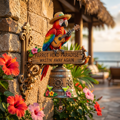 🦜 "Parrot Head Paradise Wastin' Away Again" Tropical Wall Bell