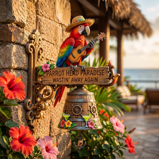 🦜 "Parrot Head Paradise Wastin' Away Again" Tropical Wall Bell
