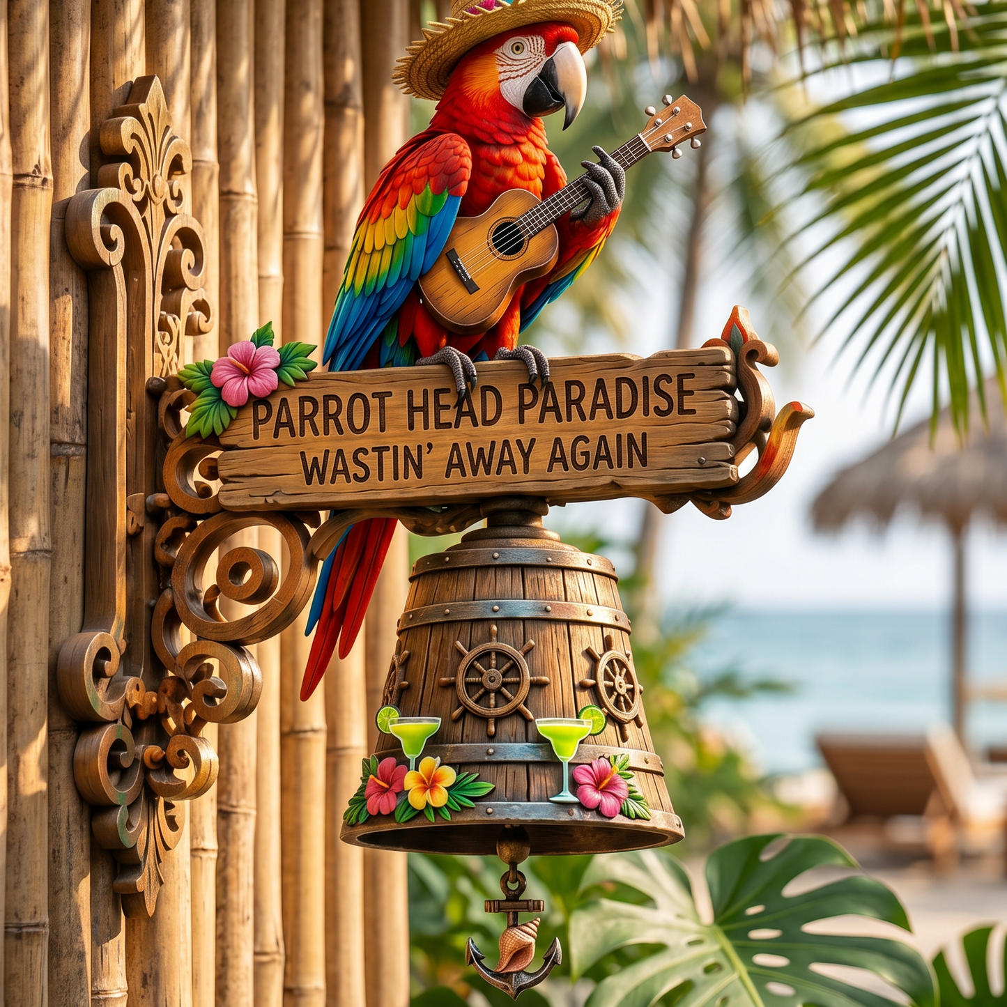 🦜 "Parrot Head Paradise Wastin' Away Again" Tropical Wall Bell
