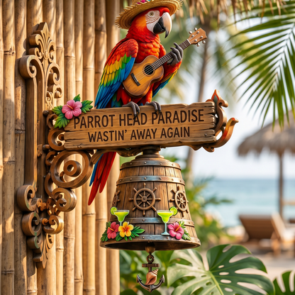 🦜 "Parrot Head Paradise Wastin' Away Again" Tropical Wall Bell