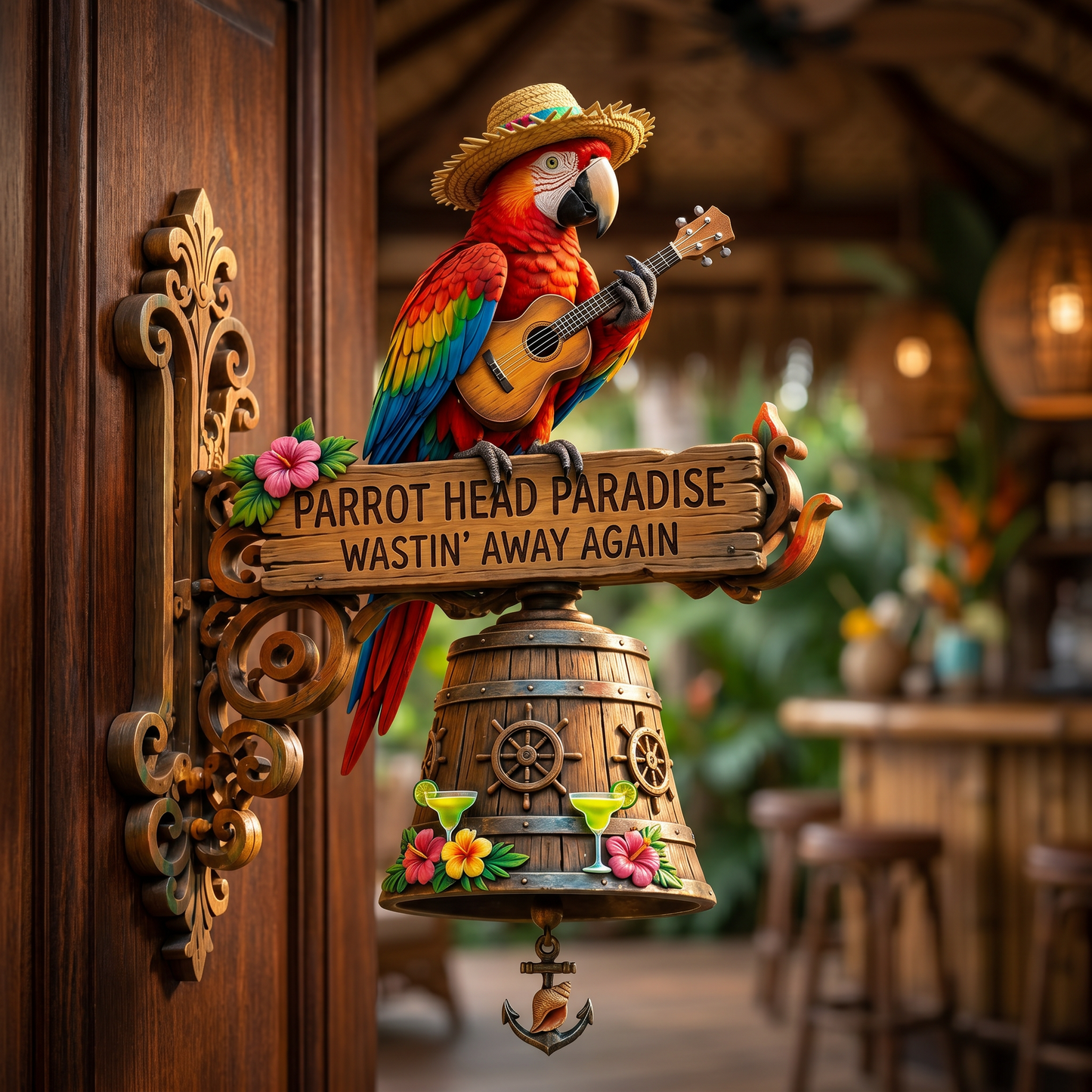 🦜 "Parrot Head Paradise Wastin' Away Again" Tropical Wall Bell