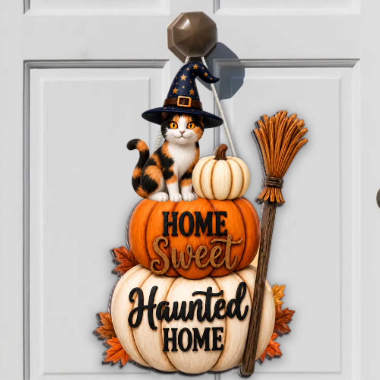 🐱🎃Home Sweet Haunted Home Cat - Personalized Wood Sign - Halloween Decor Gift, Gift For Cat Lovers