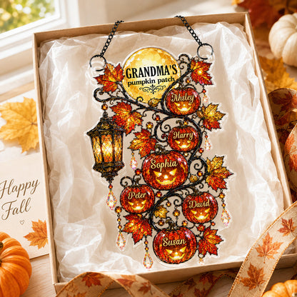 🎃Grandma's Pumpkin Patch - Personalized Acrylic Suncatcher - Halloween Fall Decor for Grandma