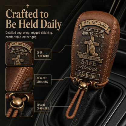 🙏🙏 The "Traveler's Blessing" Custom Leather Gear Shift Cover | Faith Behind The Wheel ✨