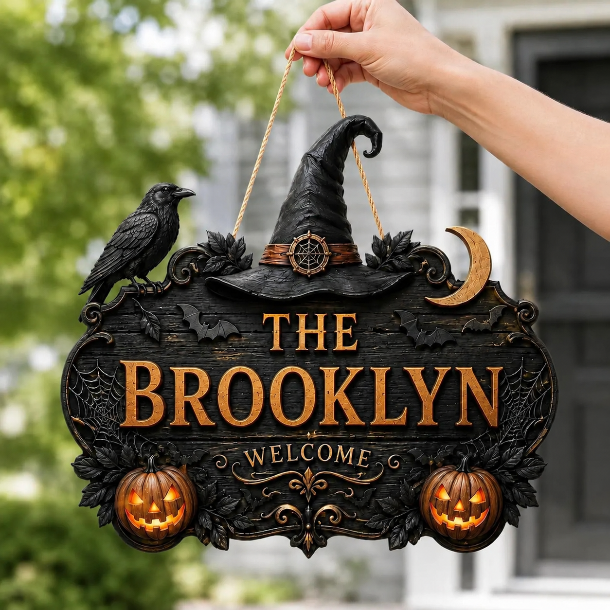 🎃🎃Personalized Halloween Welcome Sign – Custom Family Name Witch Decor🧙‍♀️