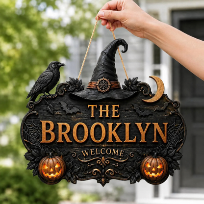 🎃🎃Personalized Halloween Welcome Sign – Custom Family Name Witch Decor🧙‍♀️