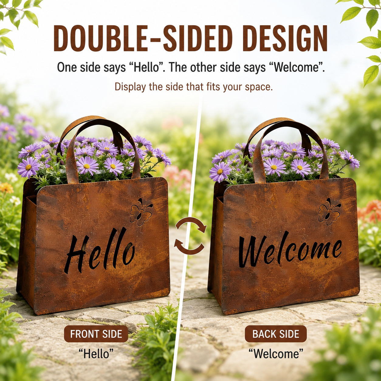 🌸🌸Personalized Rustic Metal Handbag Planter Decor