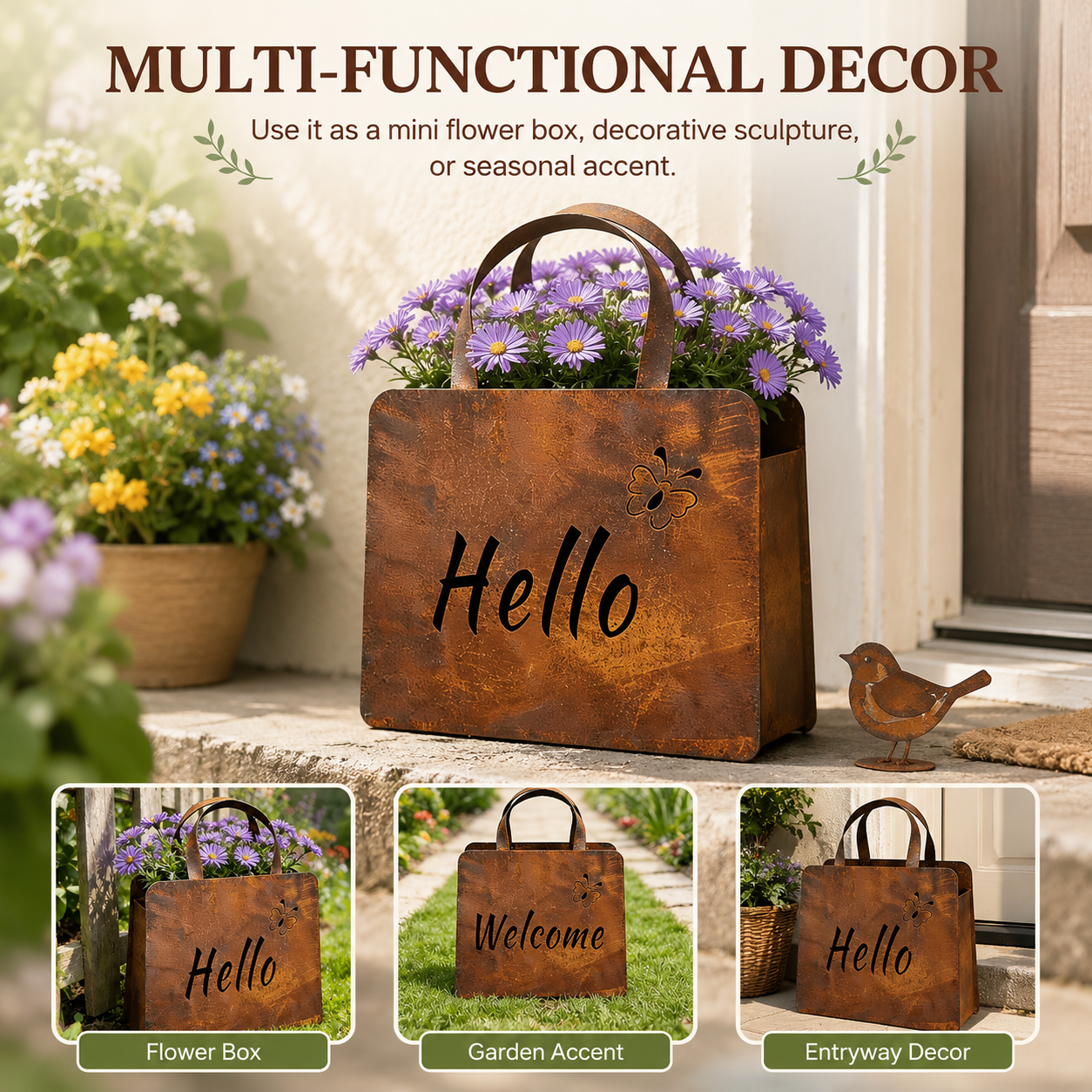 🌸🌸Personalized Rustic Metal Handbag Planter Decor