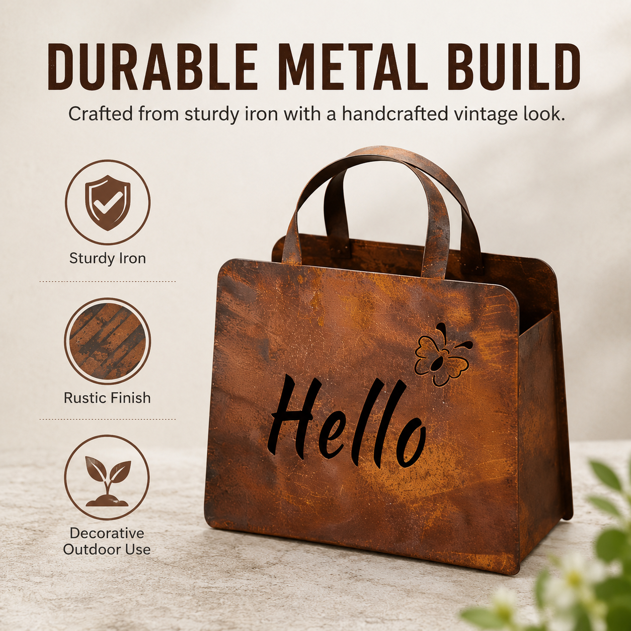 🌸🌸Personalized Rustic Metal Handbag Planter Decor