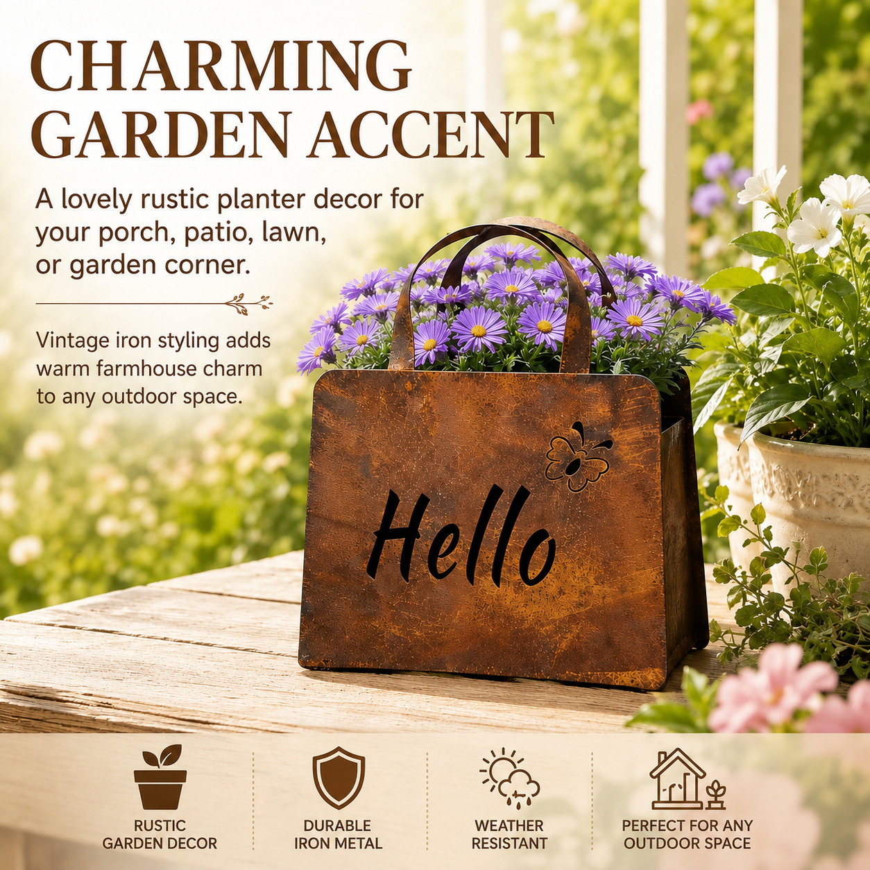 🌸🌸Personalized Rustic Metal Handbag Planter Decor
