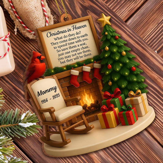 🌲🌲Christmas In Heaven Memorial Rocking Chair And Christmas Tree - Personalized Custom Wood Ornament, Custom Shaped - HME352_WDO