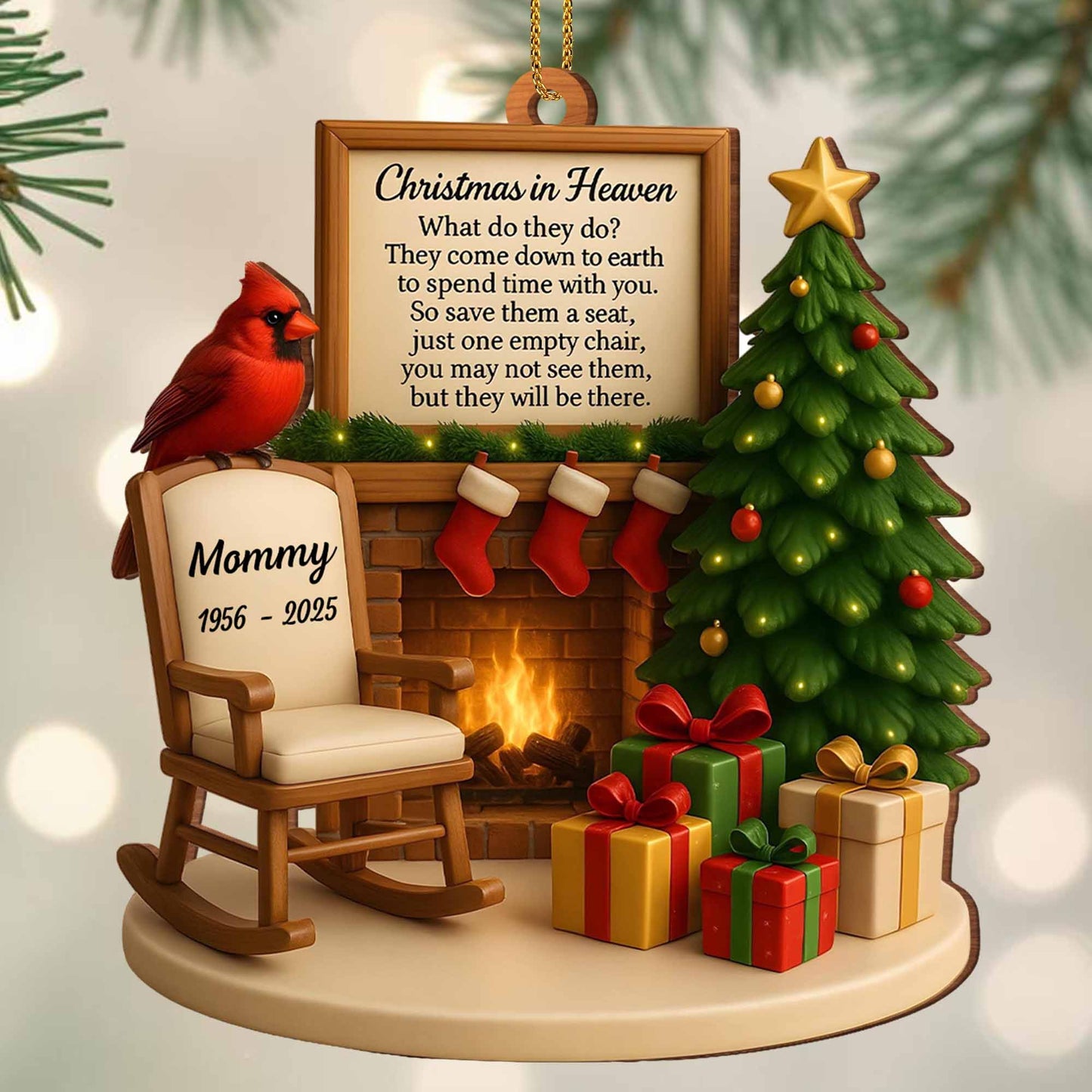 🌲Christmas In Heaven Memorial Rocking Chair And Christmas Tree - Personalized Custom Wood Ornament, Custom Shaped - HME352_WDO