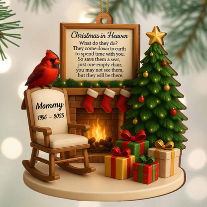🌲Christmas In Heaven Memorial Rocking Chair And Christmas Tree - Personalized Custom Wood Ornament, Custom Shaped - HME352_WDO