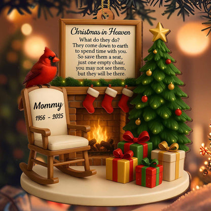 🌲Christmas In Heaven Memorial Rocking Chair And Christmas Tree - Personalized Custom Wood Ornament, Custom Shaped - HME352_WDO