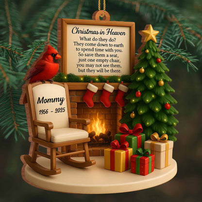 🌲Christmas In Heaven Memorial Rocking Chair And Christmas Tree - Personalized Custom Wood Ornament, Custom Shaped - HME352_WDO