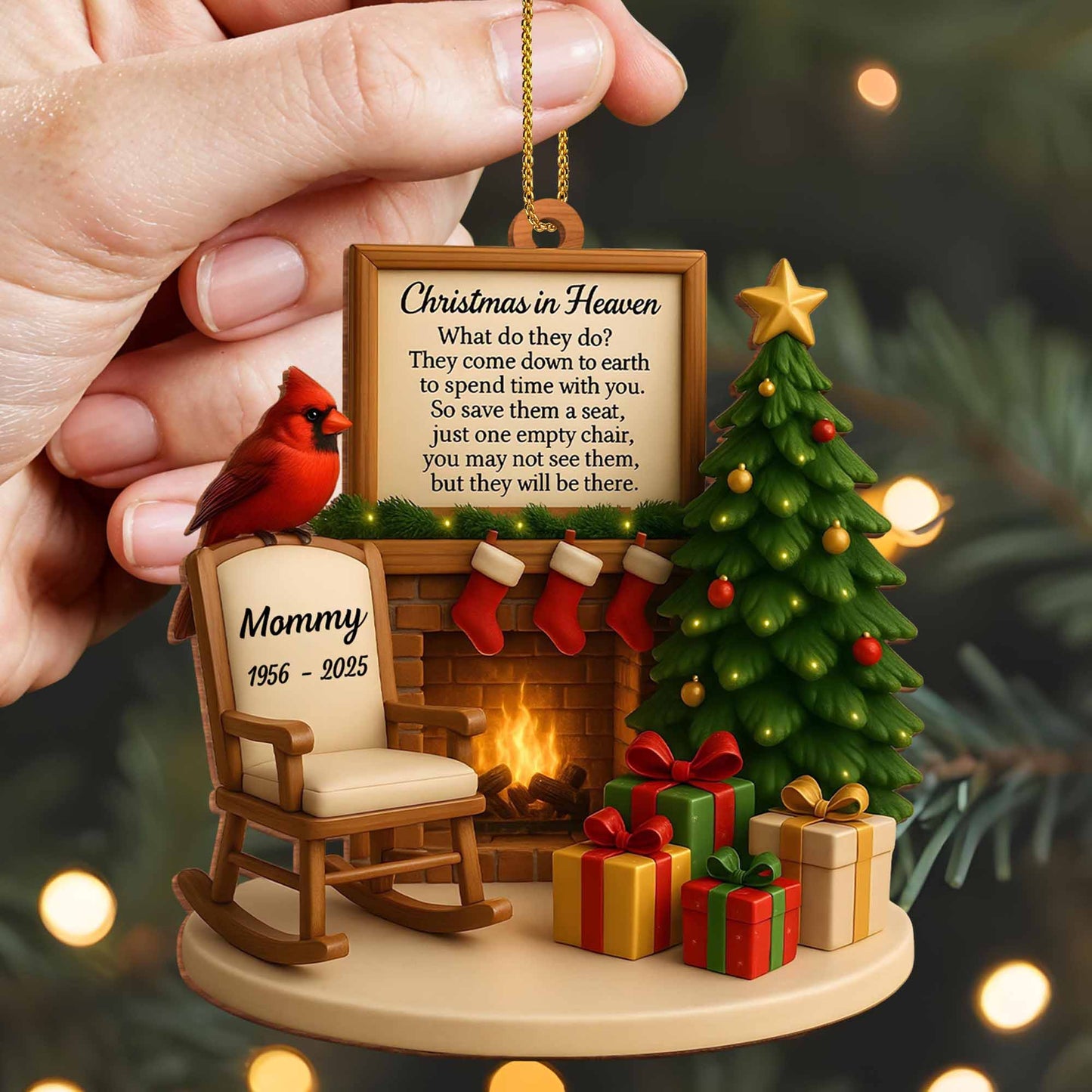 🌲Christmas In Heaven Memorial Rocking Chair And Christmas Tree - Personalized Custom Wood Ornament, Custom Shaped - HME352_WDO