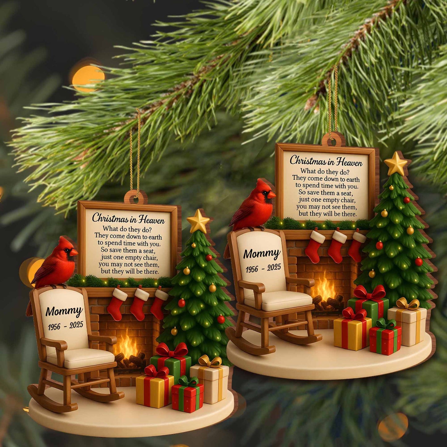 🌲Christmas In Heaven Memorial Rocking Chair And Christmas Tree - Personalized Custom Wood Ornament, Custom Shaped - HME352_WDO