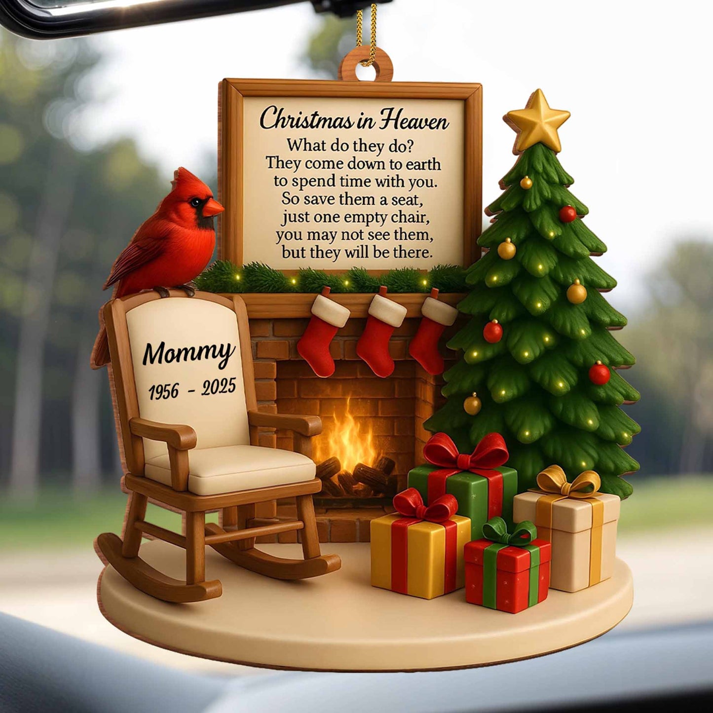 🌲Christmas In Heaven Memorial Rocking Chair And Christmas Tree - Personalized Custom Wood Ornament, Custom Shaped - HME352_WDO