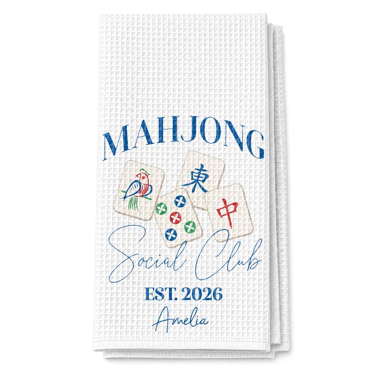 💦Mahjong Social Club Est With Custom Mahjong Tiles Illustration - Personalized Kitchen Towel - HOB268_TOWL