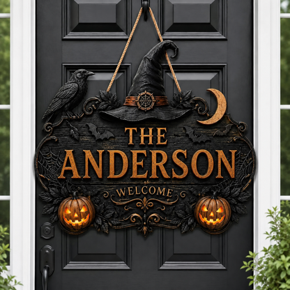 🎃🎃Personalized Halloween Welcome Sign – Custom Family Name Witch Decor🧙‍♀️