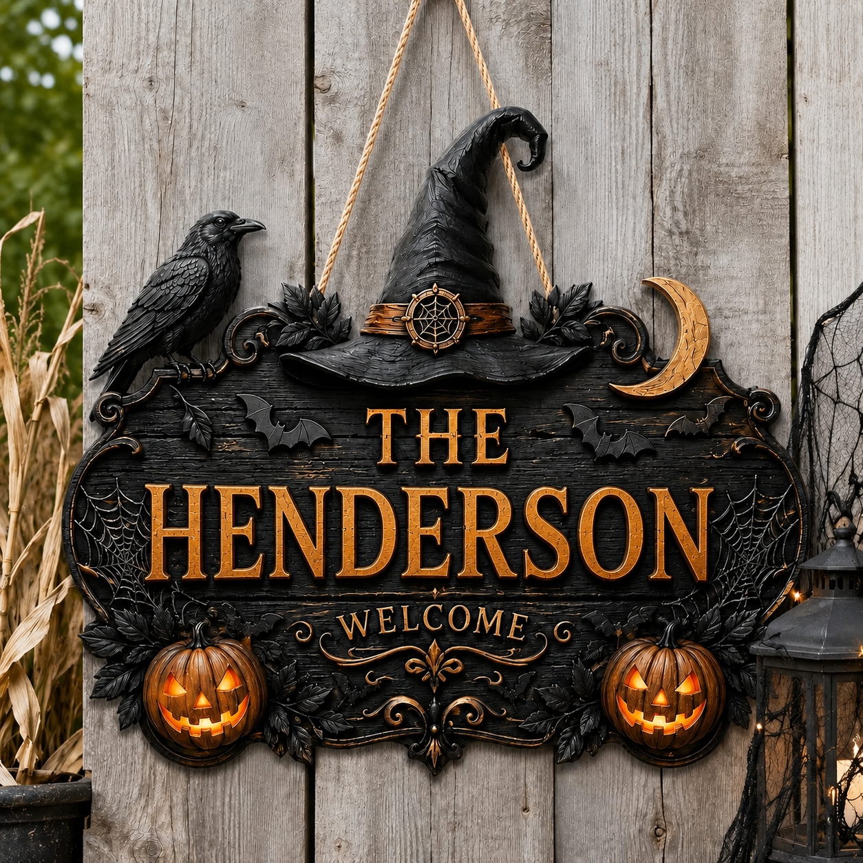 🎃🎃Personalized Halloween Welcome Sign – Custom Family Name Witch Decor🧙‍♀️
