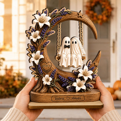 👻👻Spooky Bride Groom Couple - Personalized 2-Layered Wooden Plaque - Anniversary, Halloween Gift For Couple