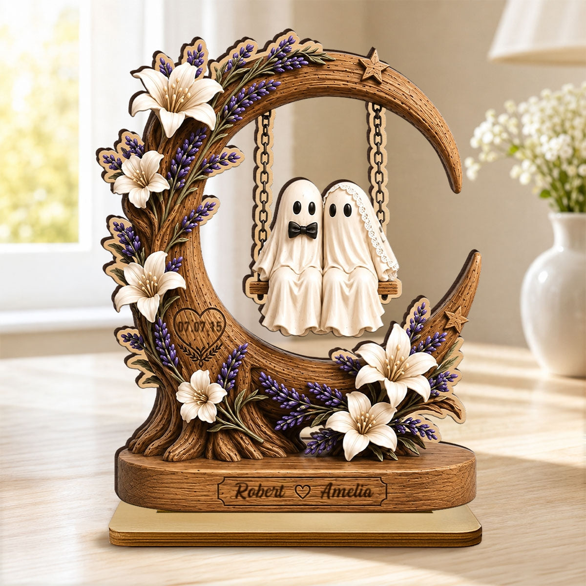 👻👻Spooky Bride Groom Couple - Personalized 2-Layered Wooden Plaque - Anniversary, Halloween Gift For Couple