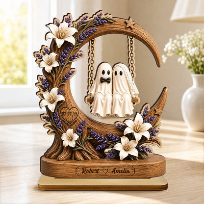 👻👻Spooky Bride Groom Couple - Personalized 2-Layered Wooden Plaque - Anniversary, Halloween Gift For Couple