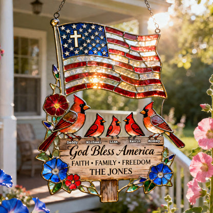 ❤️❤️Peaceful American Cardinal Family Under God Suncatcher, Personalized Gifts For Family