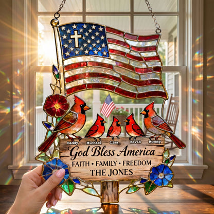 ❤️❤️Peaceful American Cardinal Family Under God Suncatcher, Personalized Gifts For Family